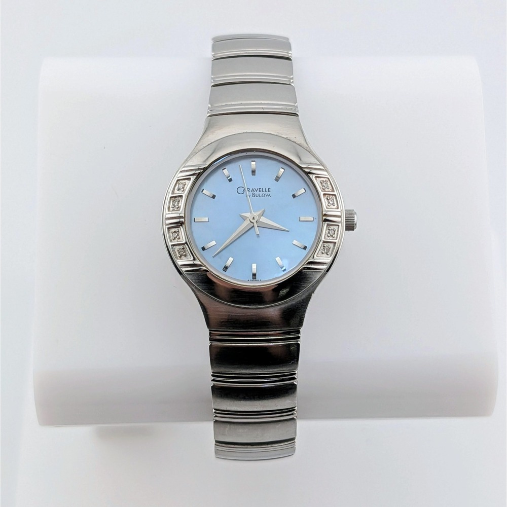 Caravelle by Bulova Diamond Quartz Watch 43R001 MOP Dial Silver Tone 25mm 6.5"